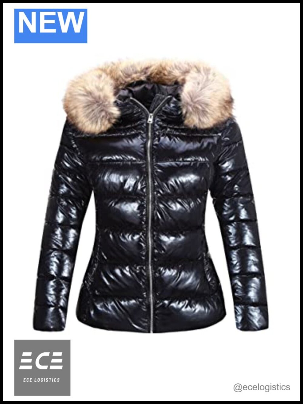 Quilted Puffer Jacket Slim Fit Hooded Winter Coat Faux Fur Collar